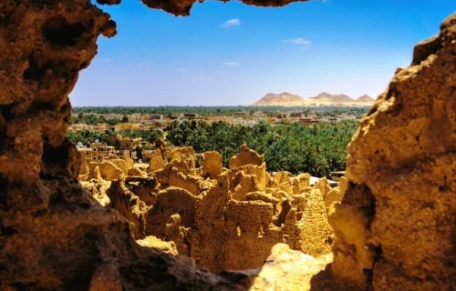 Veduta panoramica delle Miglior 6 Oasi in Egitto tra palme, sorgenti naturali e paesaggi desertici