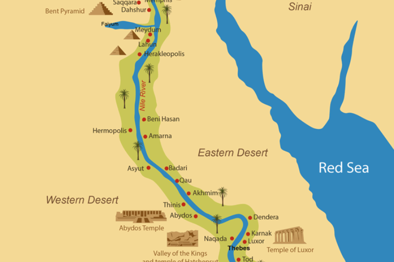Posizione del tempio di Dendera sulla mappa